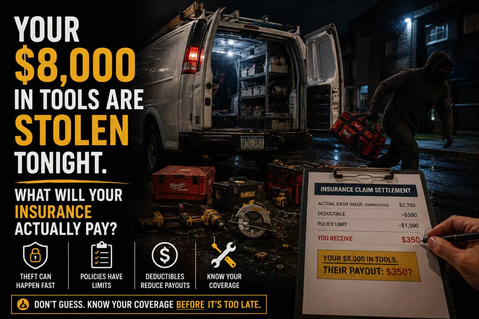 Your $8,000 in Tools Are Stolen Tonight. What Will Your Insurance Actually Pay?