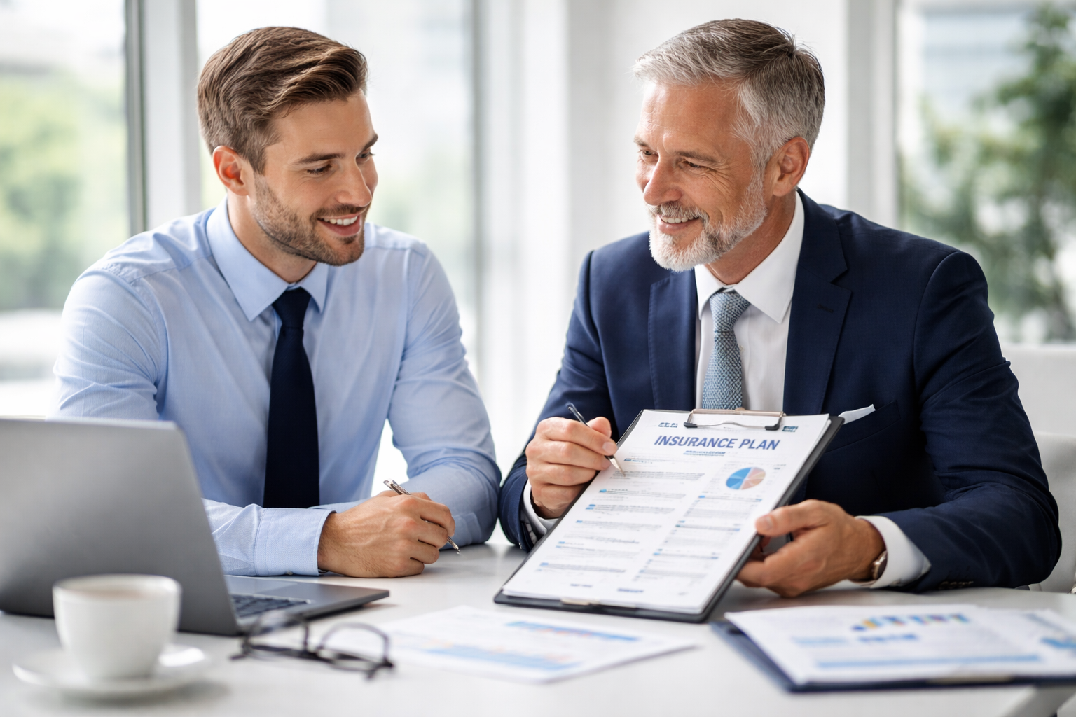 Discussing insurance options in the office